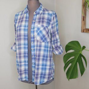 GIRL KRAZY Plaid Button Down Shirt LARGE Woman's Girl's BLUE EXCELLENT CONDITION